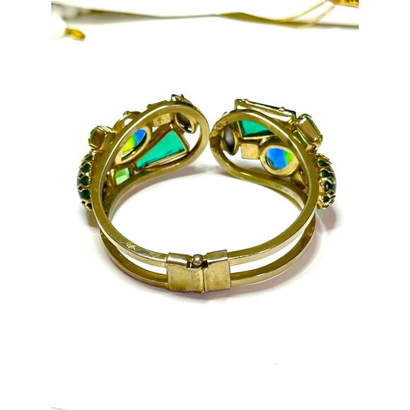 Julianna Bracelet & Clip Earrings Givre Blue Green Gold Hinged Bangle S15 - Picture 7 of 12